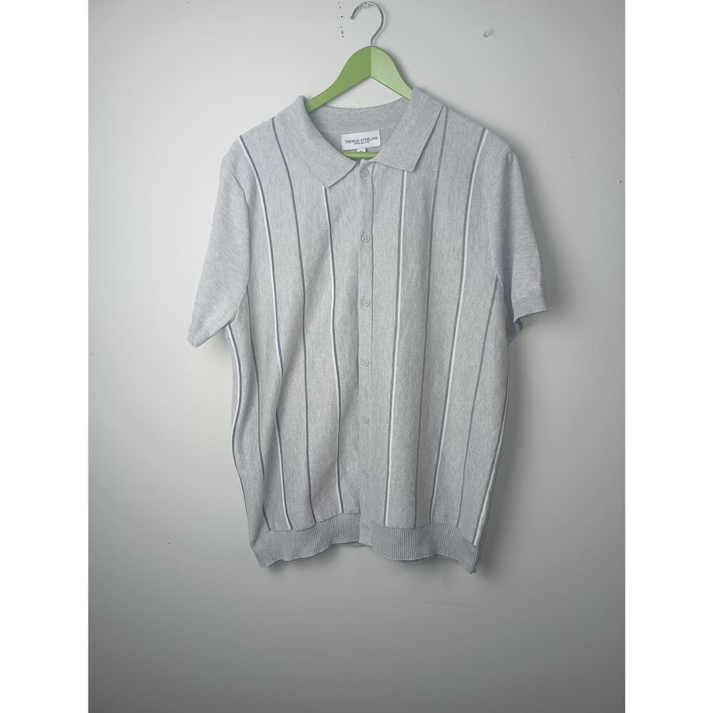 Thomas‎ Sterling Polo Sweater Shirt 3D Stripe Men's XL Gray Button Front Classic